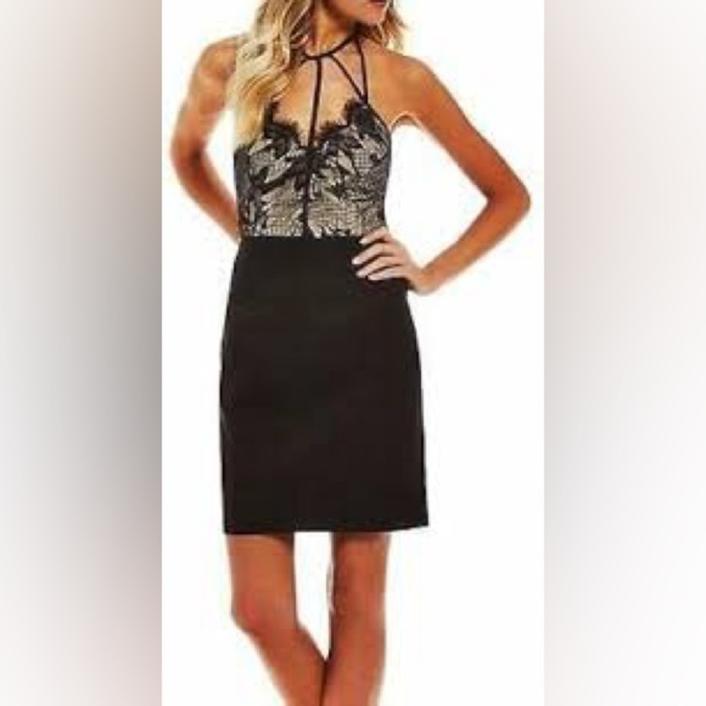 Gianni Bini Black Halter Lace Mini Dress Size Small
